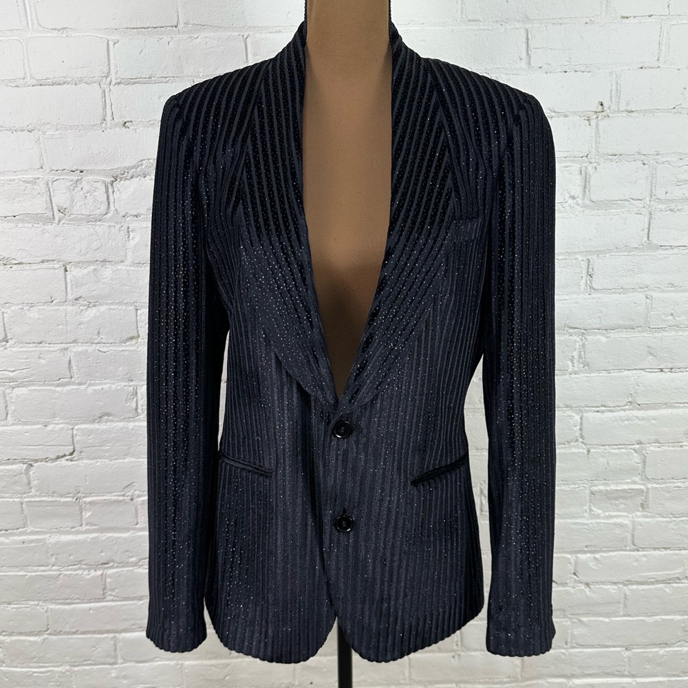 ASOS Sparkle Stripped Black Velvet Blazer Mens Size 40R